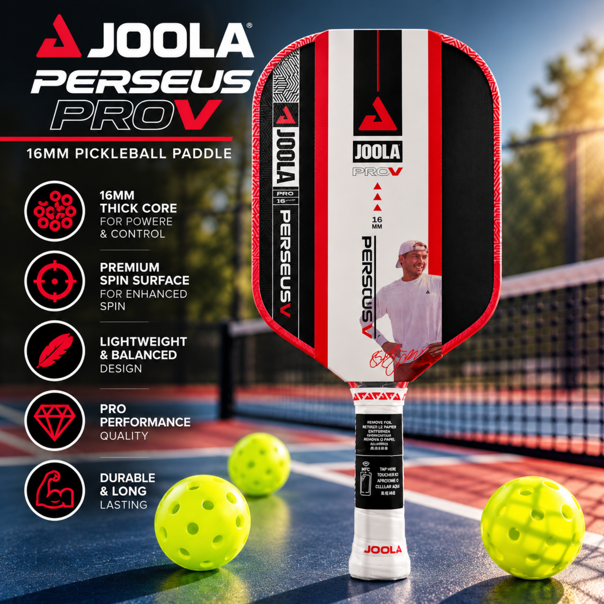 JOOLA PRO Perseus V DUAL Pickleball Paddle – 16mm