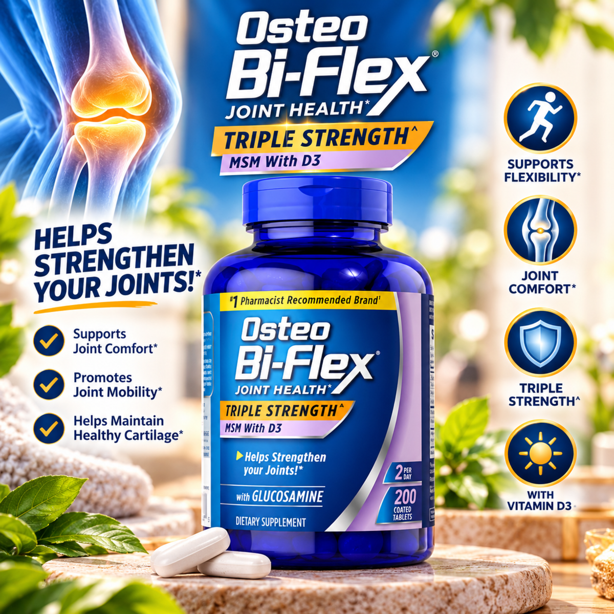 Osteo Bi-Flex Triple Strength MSM with D3 – 200 Tablets