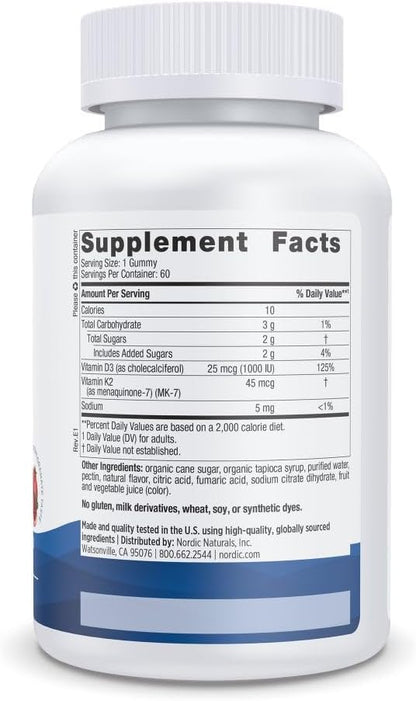 Nordic Naturals Vitamin D3+K2 Gummies, Pomegranate, 60 Count
