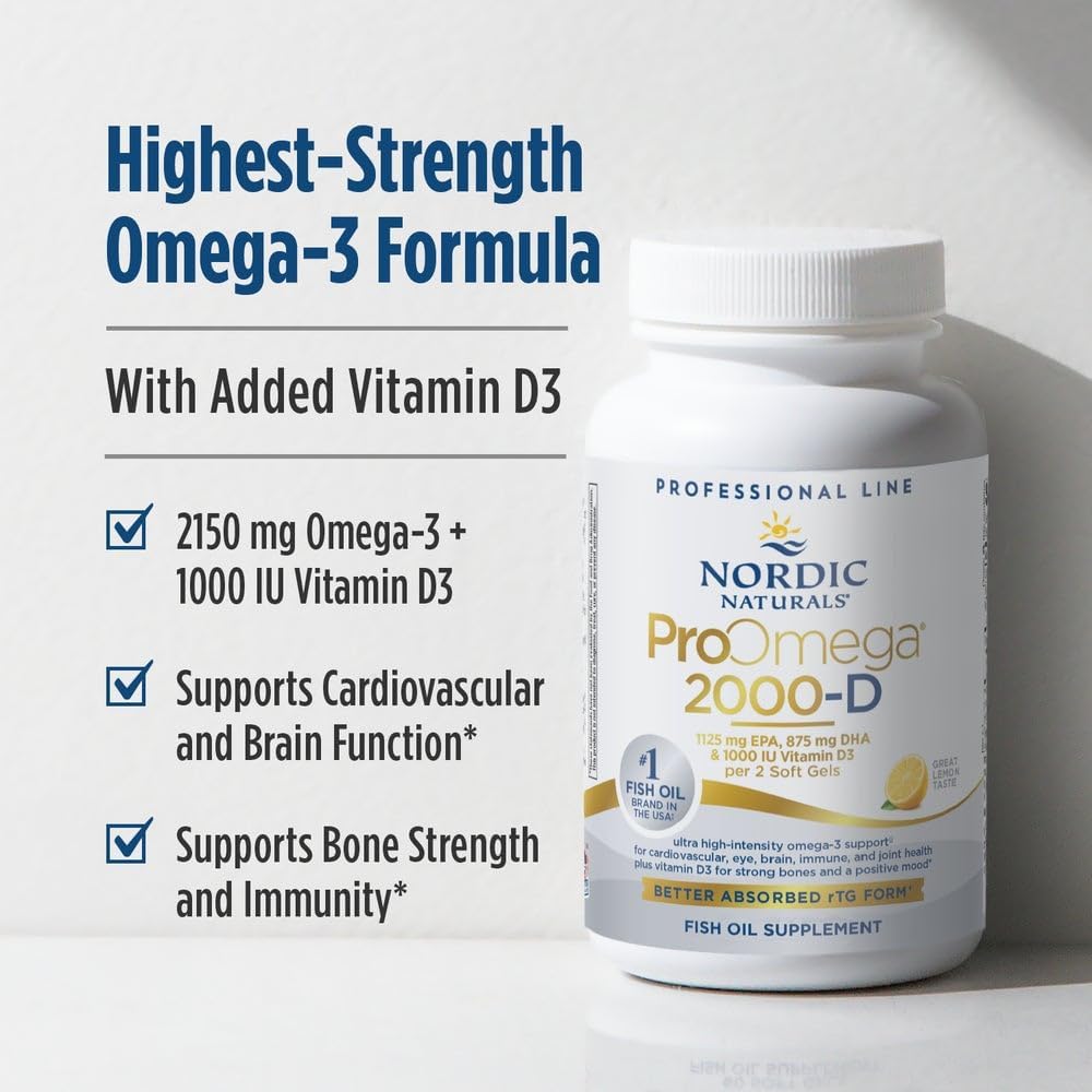 Nordic Naturals ProOmega 2000-D, 2150mg + 1000 IU D3, Lemon, 90 Count