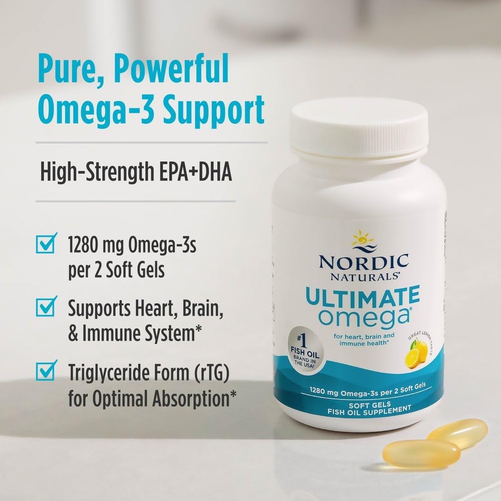 Nordic Naturals Ultimate Omega, 1280mg Omega-3 Fish Oil, Lemon, 180 Count