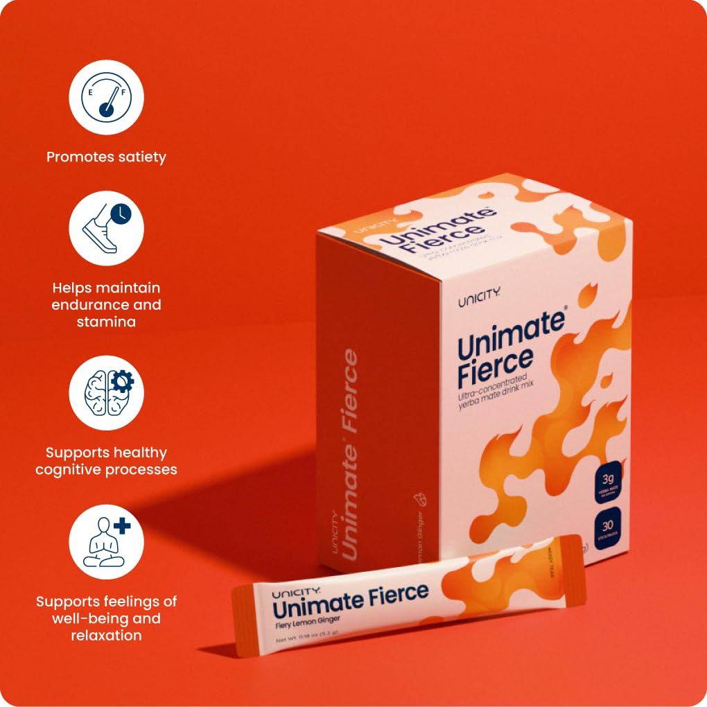 Unicity Unimate Fierce Fiery Lemon Ginger, 30 Stick Packs