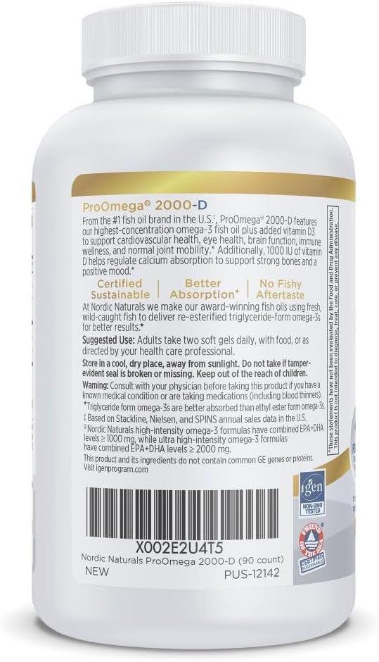 Nordic Naturals ProOmega 2000-D, 2150mg + 1000 IU D3, Lemon, 90 Count