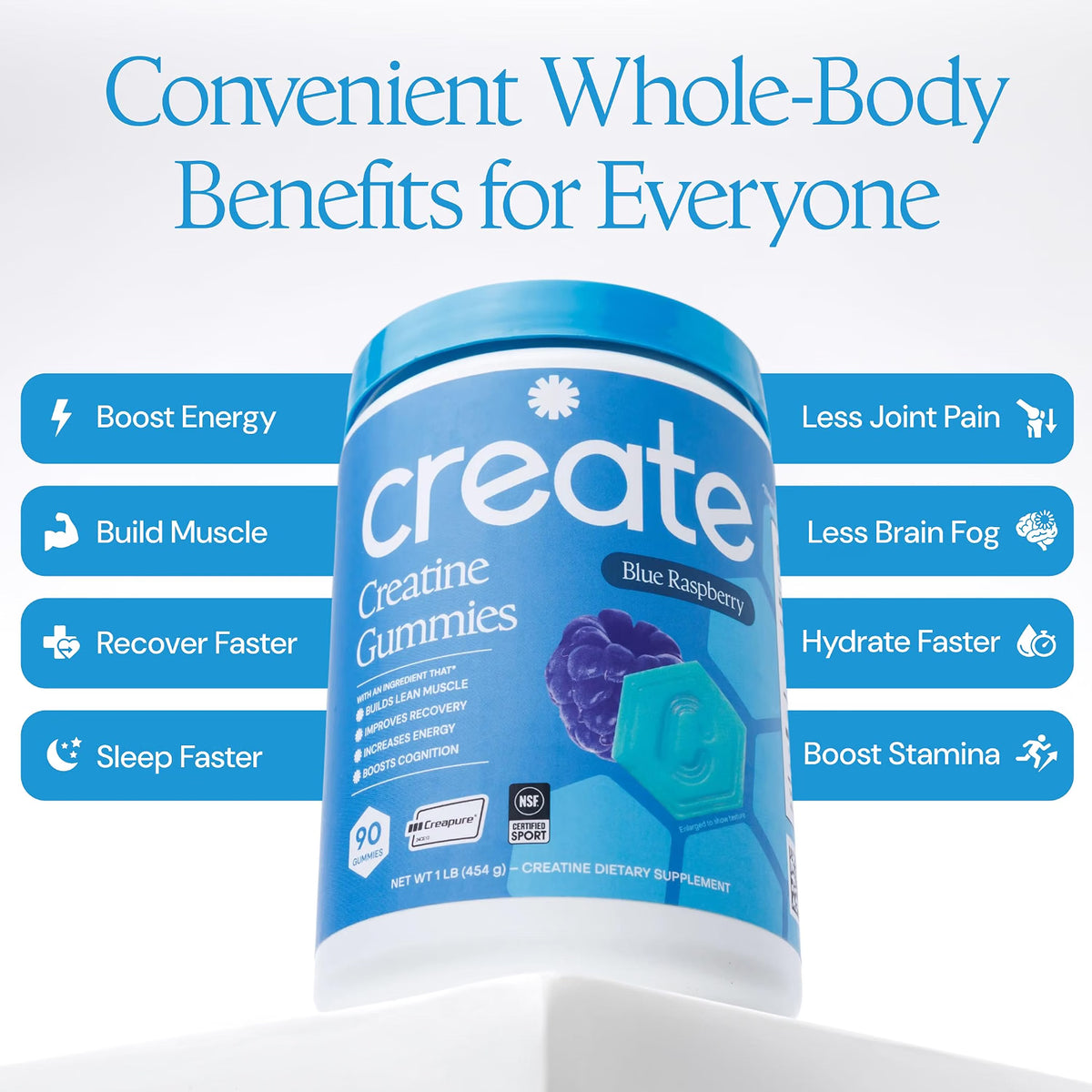 Creatine Monohydrate Gummies, Blue Raspberry, 90 Count