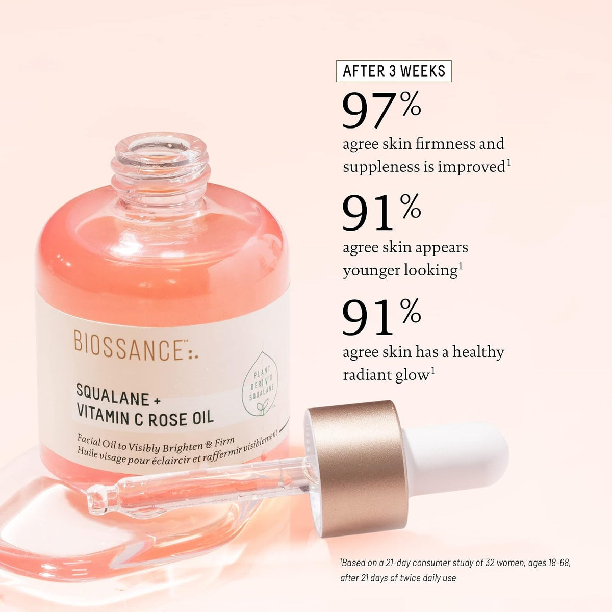 BIOSSANCE Squalane + Vitamin C Rose Advanced Facial Oil