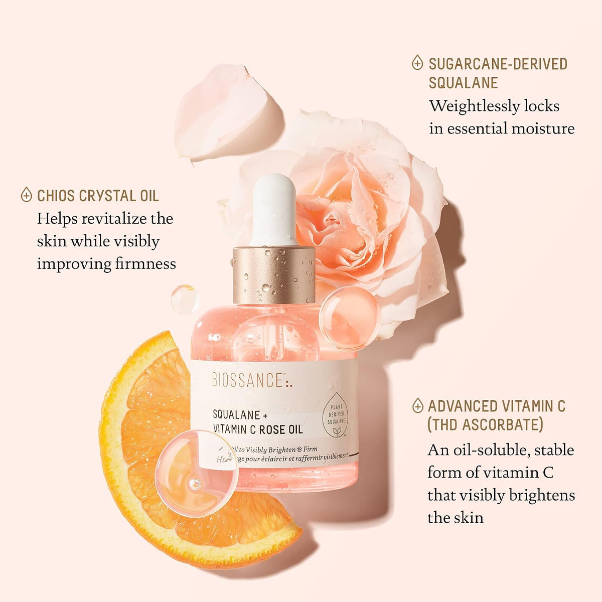 BIOSSANCE Squalane + Vitamin C Rose Advanced Facial Oil