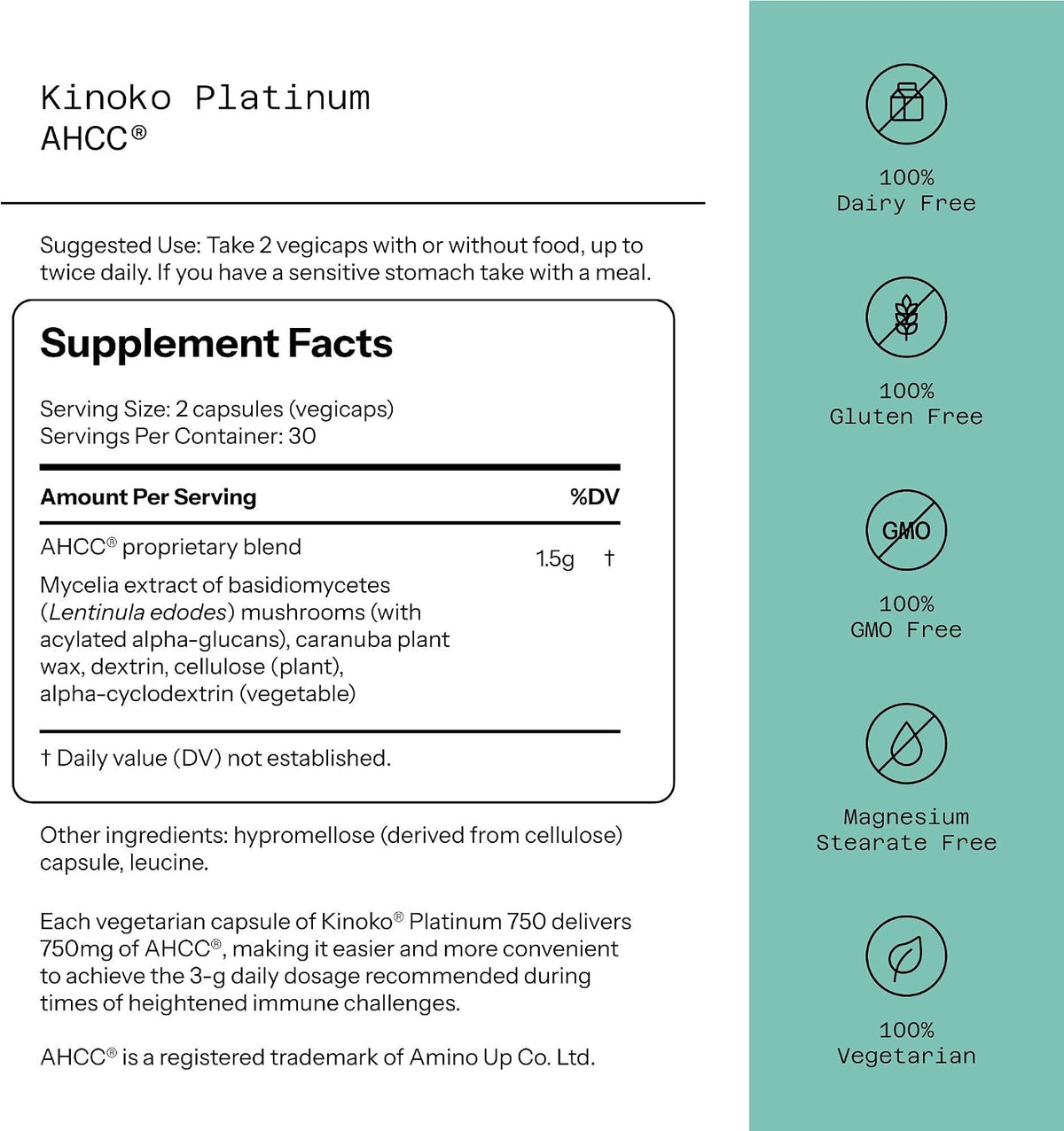 Quality of Life Kinoko Platinum AHCC – Immune Support | 750mg