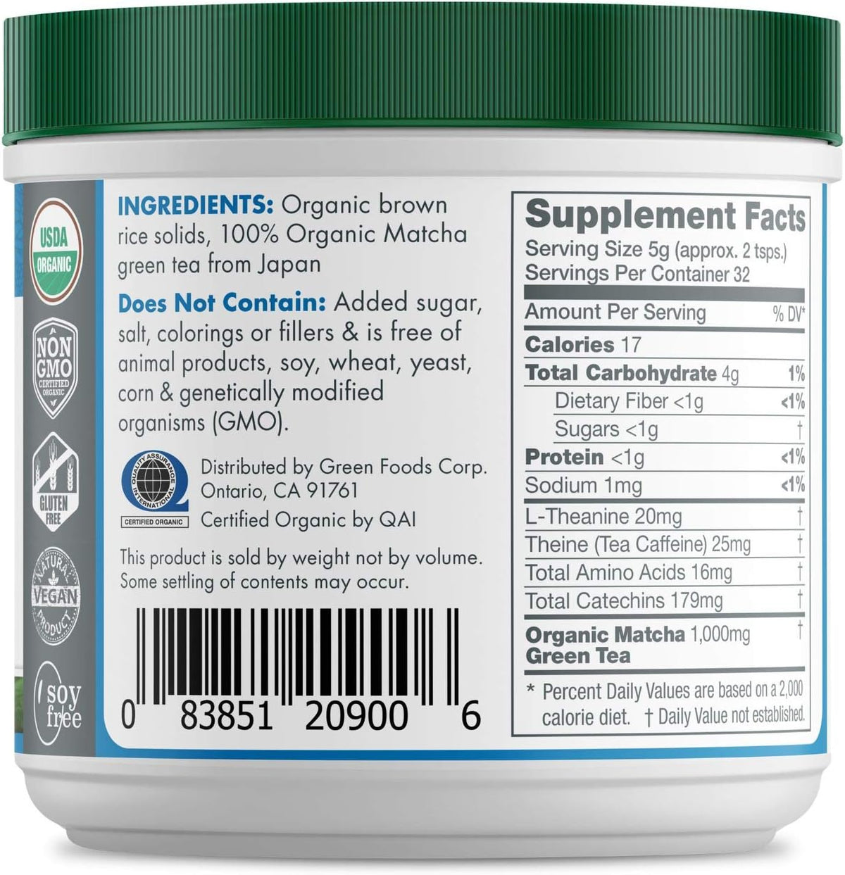 Green Foods Organic Ceremonial Grade Matcha Green Tea from Japan | 5.5 oz
