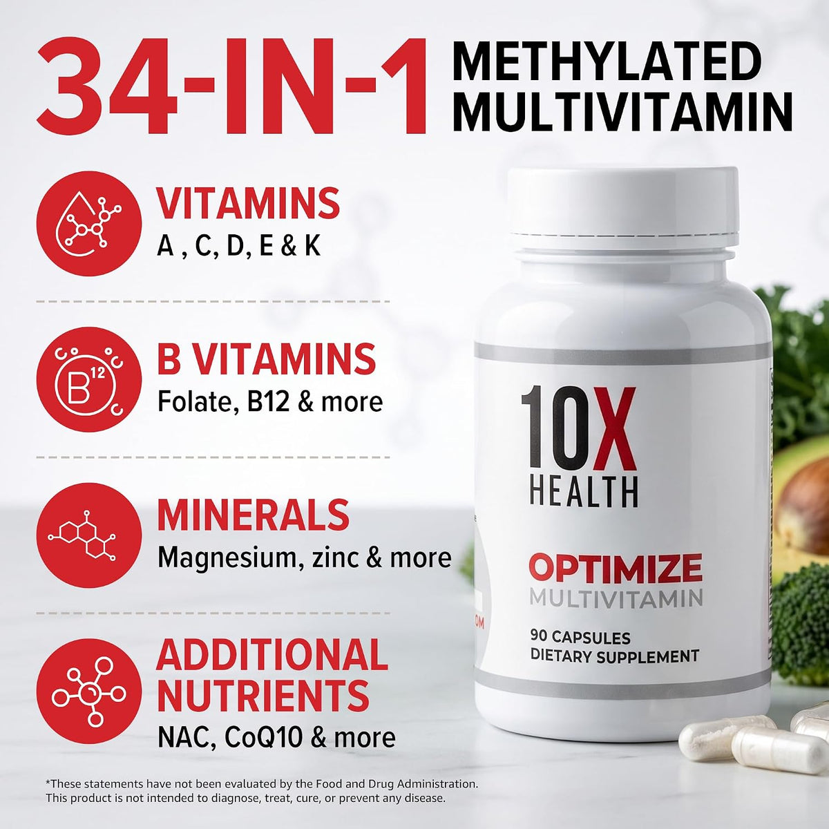 10X Health Optimize Methylated Multivitamin, 90 Capsules