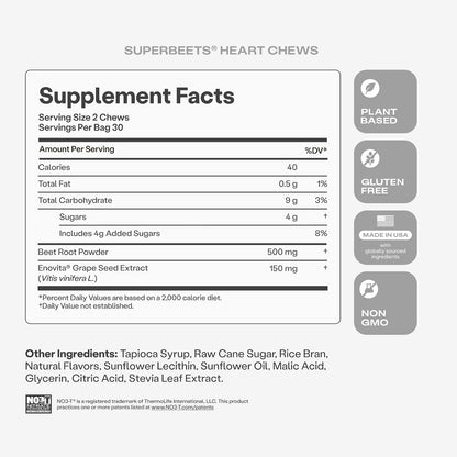 HumanN SuperBeets Heart Chews, Pomegranate Berry, 60 Count