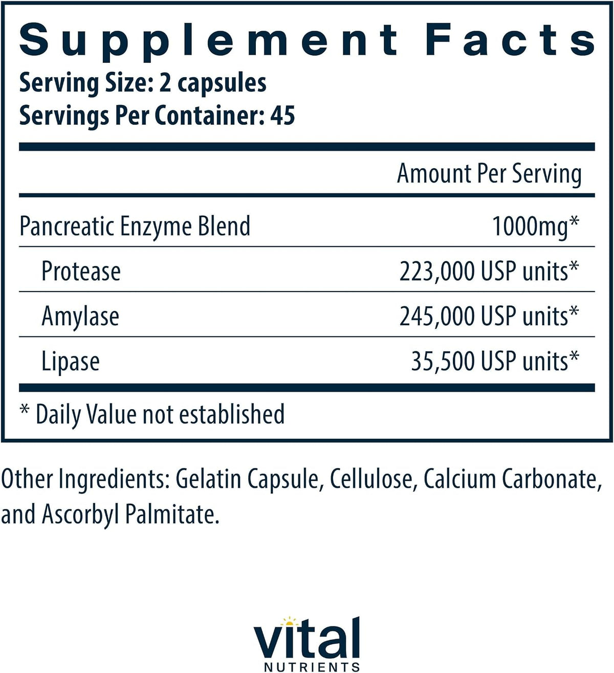 Vital Nutrients Pancreatic Enzymes 1,000 mg 90 Capsules