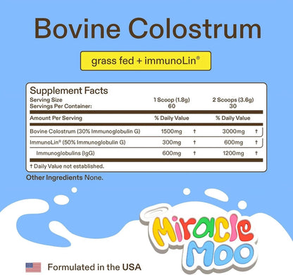 Miracle Moo Colostrum Supplement Unflavored, 60 Servings