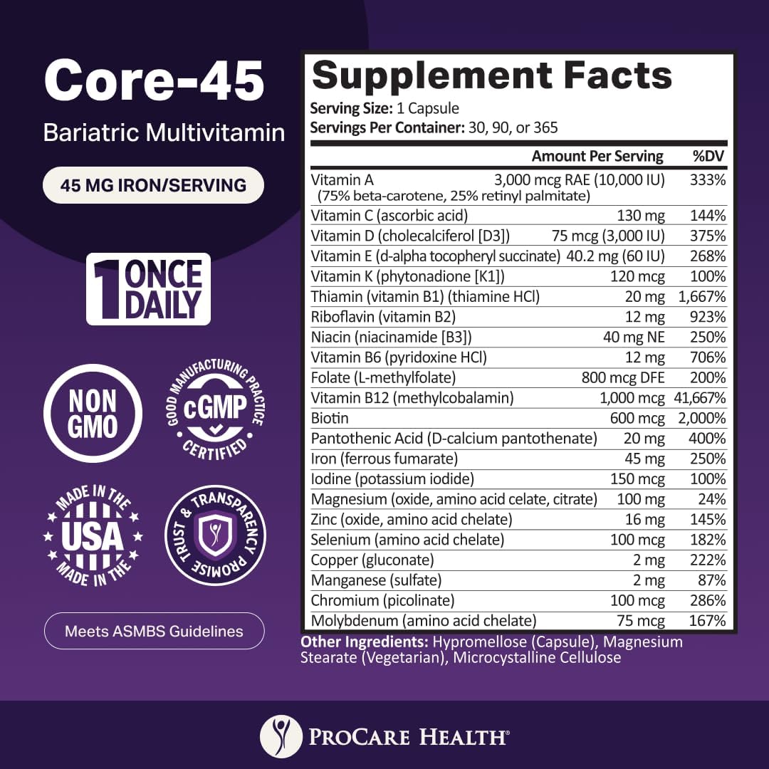 ProCare Health Core-45 Multivitamin 45mg Iron – 90 Capsules (2-Pack)