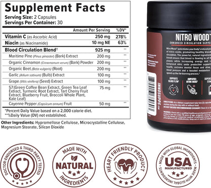 Nitro Wood Nitric Oxide Booster for Men, 30 Servings