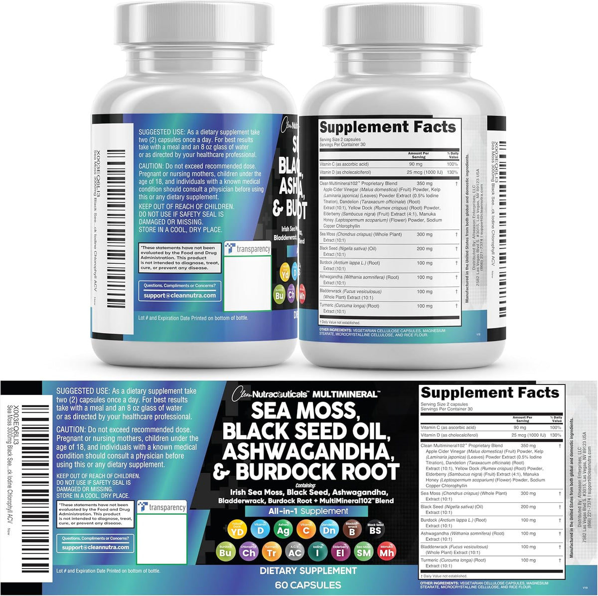 Clean Nutraceuticals Super Blend – Sea Moss, Ashwagandha & Turmeric