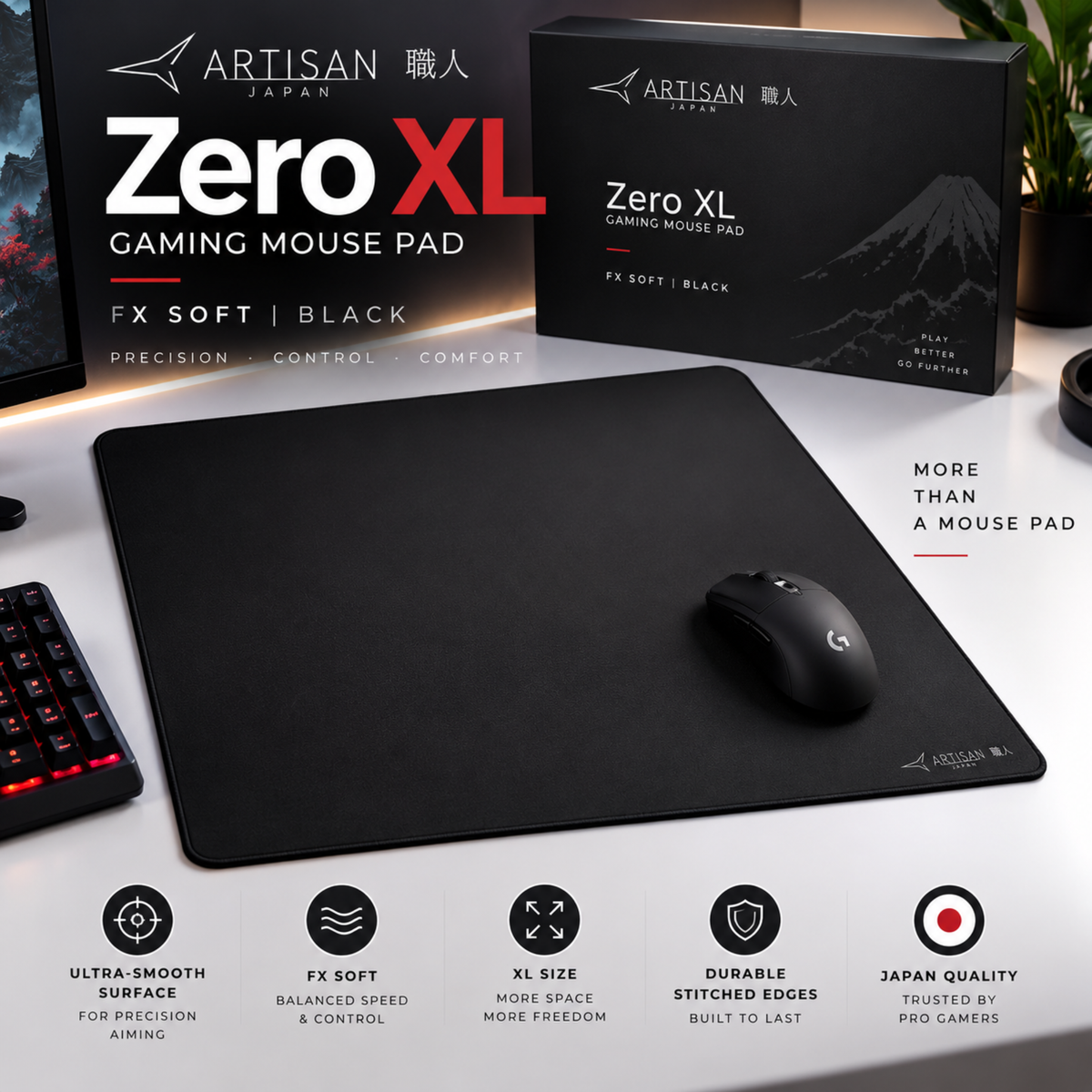 ARTISAN Zero XL Gaming Mouse Pad – FX Soft | Black