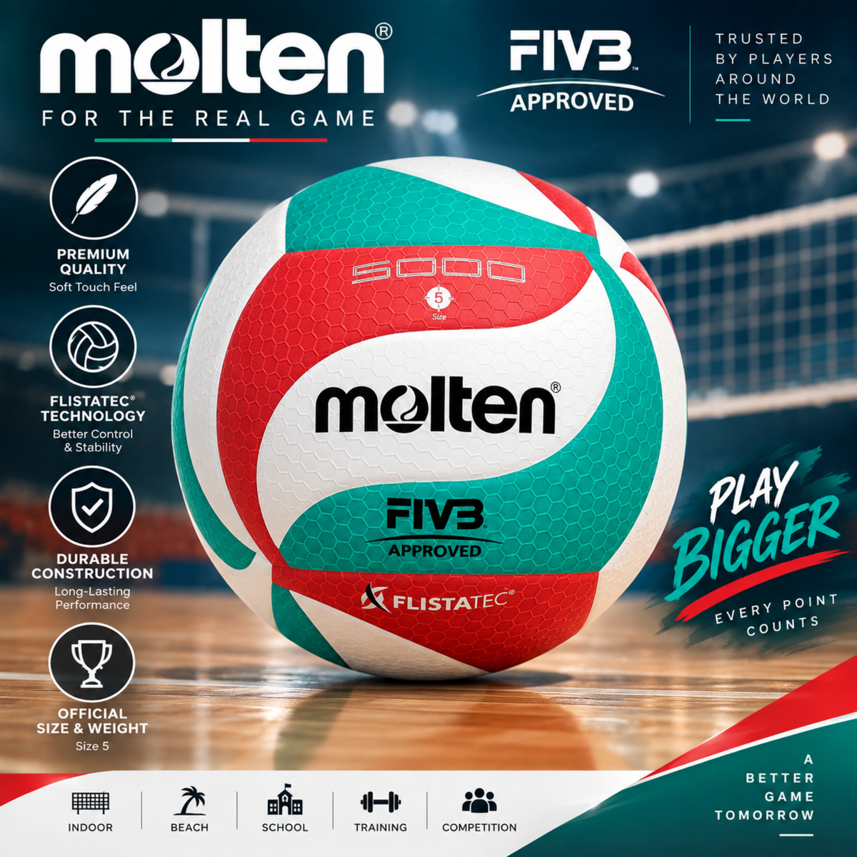 Molten FLISTATEC Volleyball – FIBA Approved | Youth