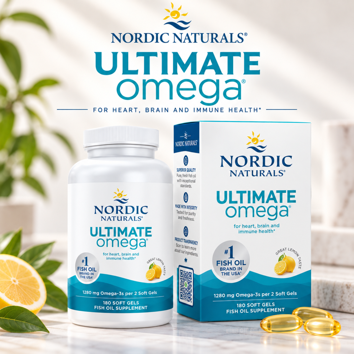 Nordic Naturals Ultimate Omega, 1280mg Omega-3 Fish Oil, Lemon, 180 Count