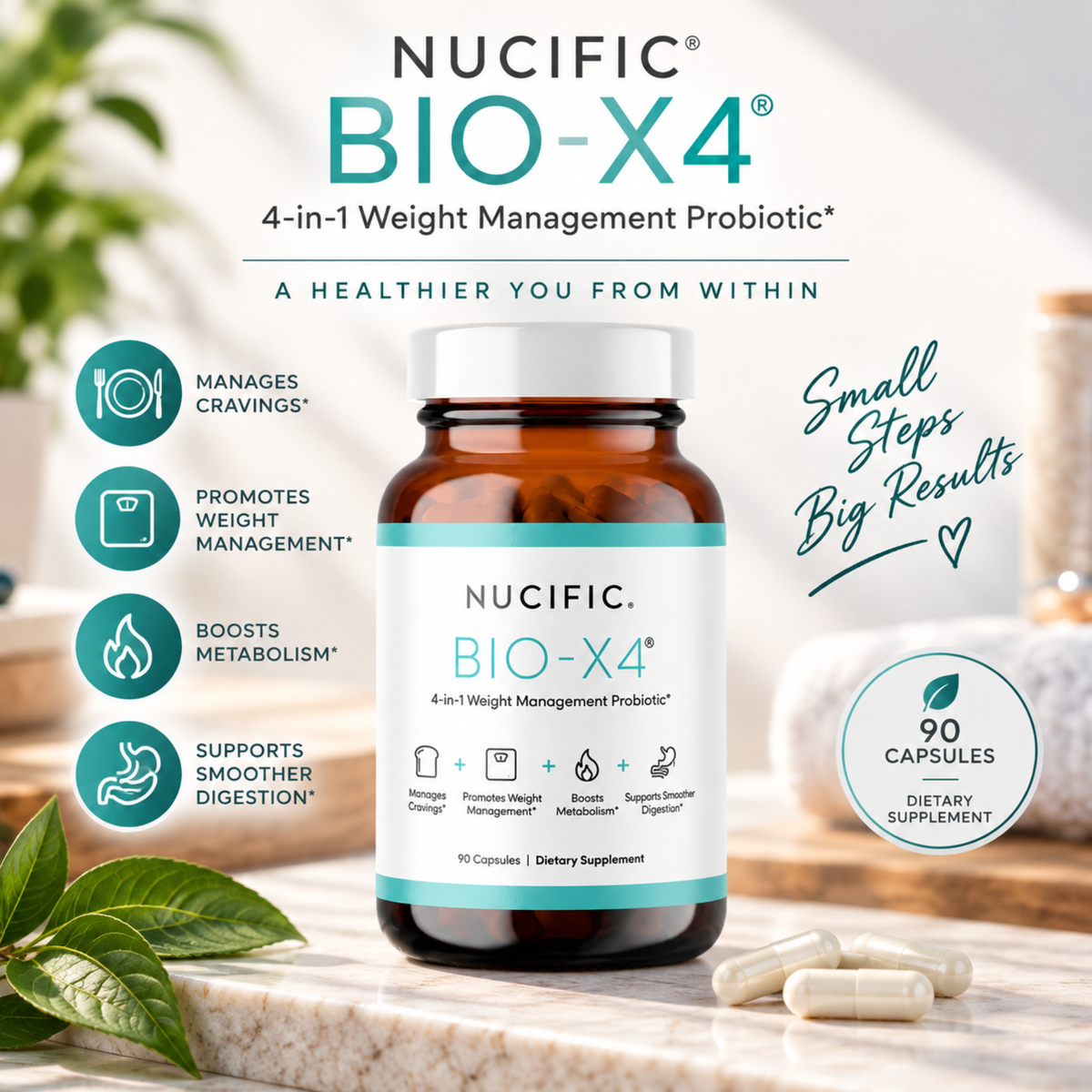Nucific Bio-X4 4-in-1 Weight Management Probiotic – 90 Capsules