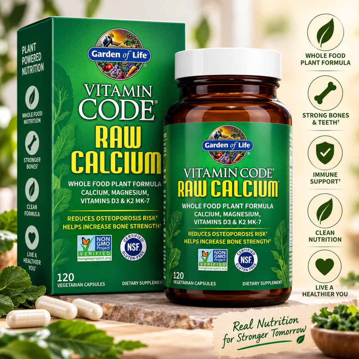Garden of Life Vitamin Code Raw Calcium – 120 Capsules