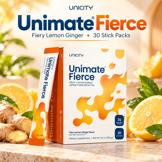 Unicity Unimate Fierce Fiery Lemon Ginger, 30 Stick Packs