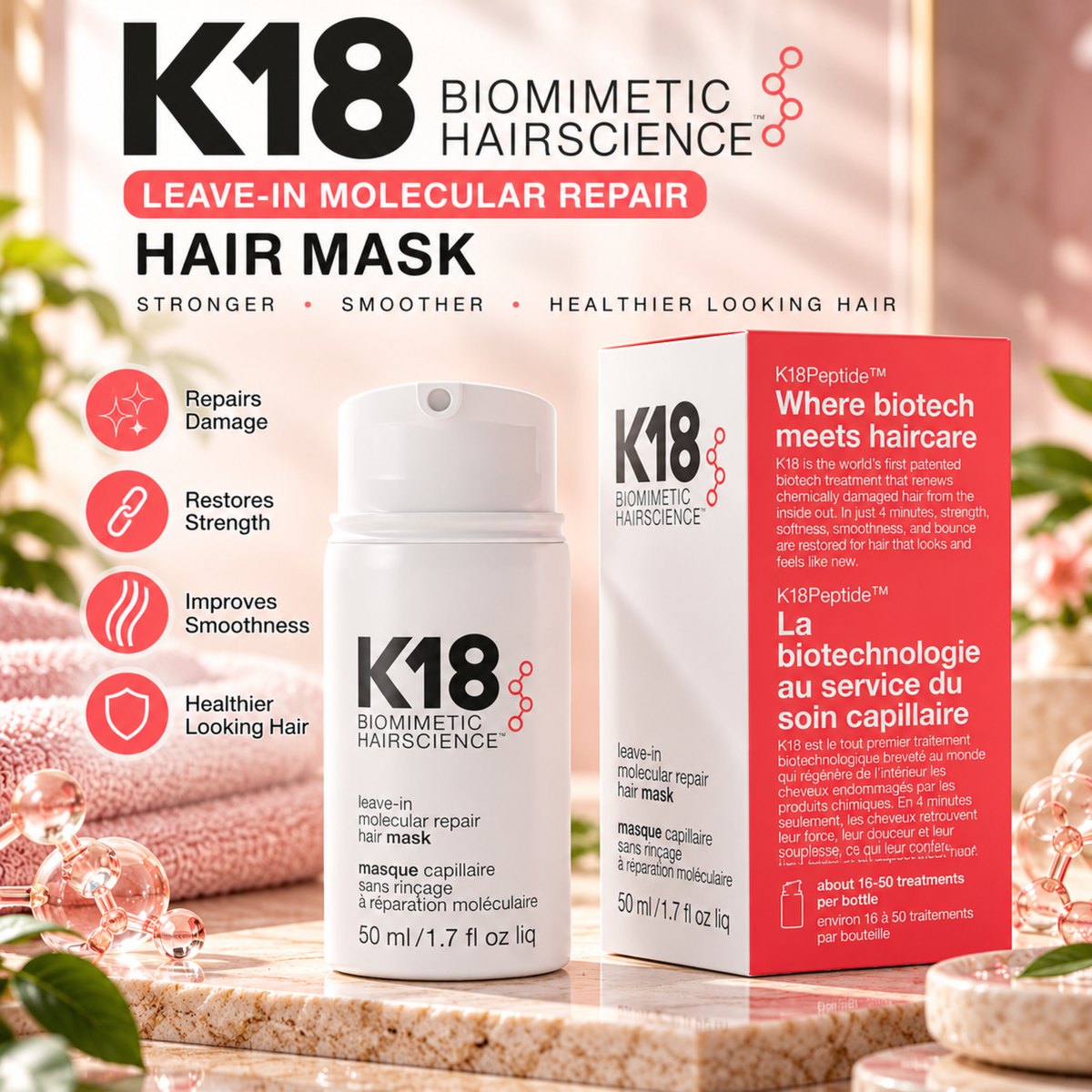 K18 Leave-In Molecular Repair Hair Mask – 50 mL