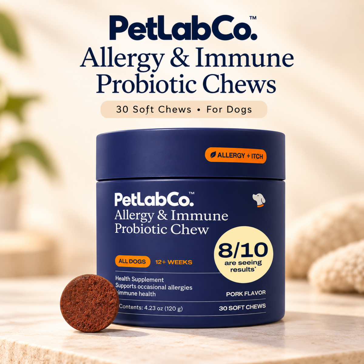 PetLab Co. Allergy & Immune Probiotic Chews, Pork, 30 Count